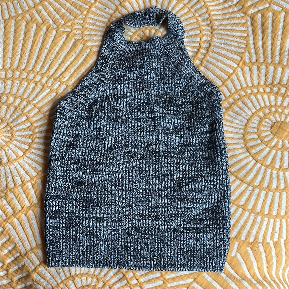 Stylish Black and White Knit Halter Top